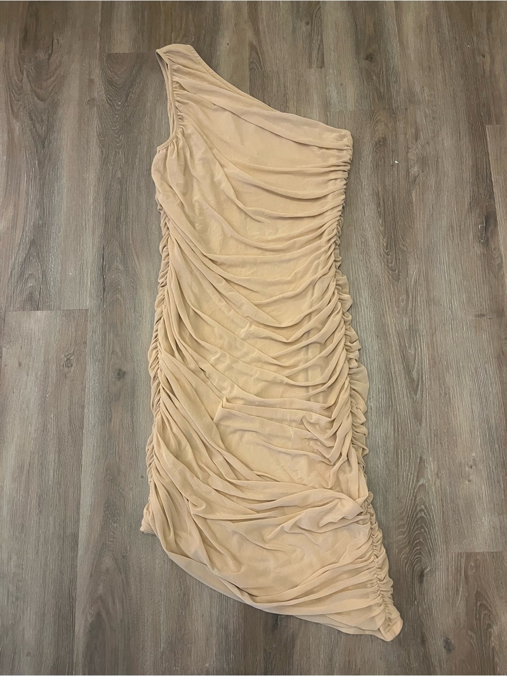 One-Shoulder Ruched Beige Evening Dress